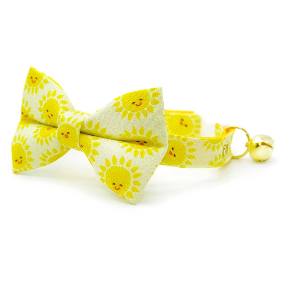 Cat Collar - "Sunshine" - Smiling Yellow Sun Cat Collar / Breakaway Buckle or Non-Breakaway / Cat, Kitten + Small Dog Sizes
