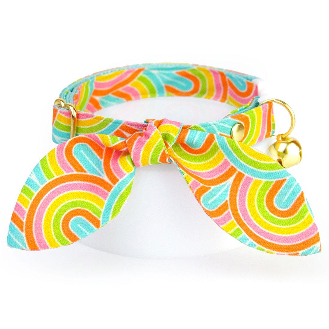 Cat Collar - "Groovy Rainbow" - Fun Retro 60s 70s Cat Collar / Hippie Trippy Colorful Disco Psychedelic / Breakaway Buckle or Non-Breakaway / Cat, Kitten + Small Dog Sizes