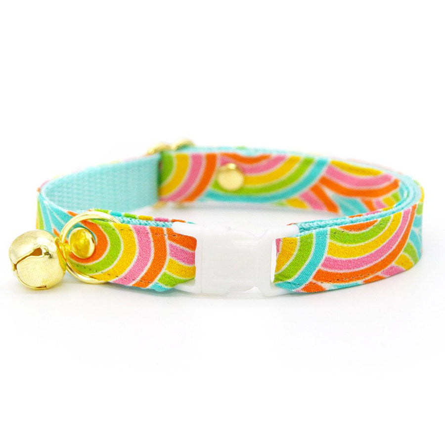 Cat Collar - "Groovy Rainbow" - Fun Retro 60s 70s Cat Collar / Hippie Trippy Colorful Disco Psychedelic / Breakaway Buckle or Non-Breakaway / Cat, Kitten + Small Dog Sizes
