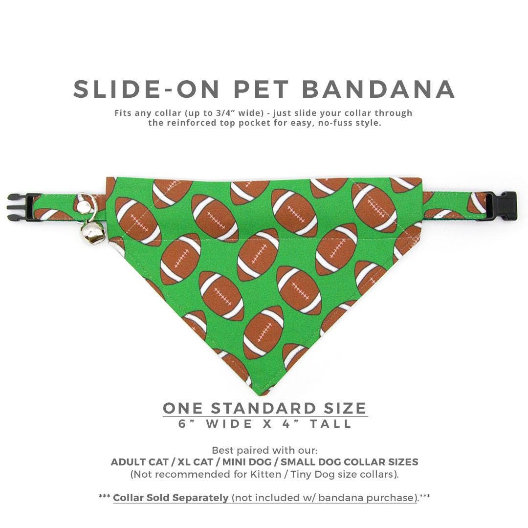 Football Cat Bandana - "Football" - Sports Green Bandana for Cat + Small Dog / Fall, NFL / Slide-on Bandana / Over-the-Collar