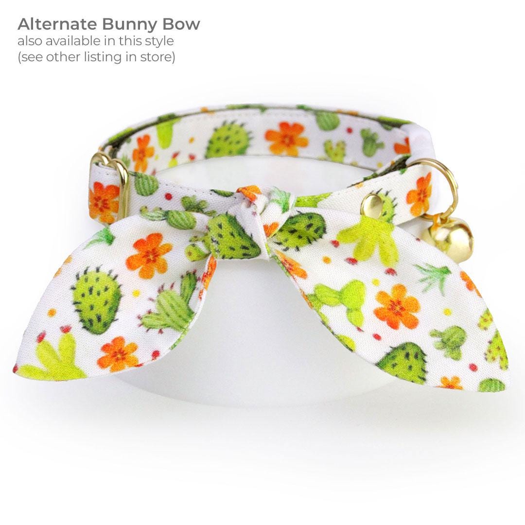 Bow Tie Cat Collar Set - "Desert Dreams" - Green Cactus Cat Collar w/ Matching Bowtie / Southwestern, Saguaro, Prickly Pear, Succulent Plants / Cat + Small Dog