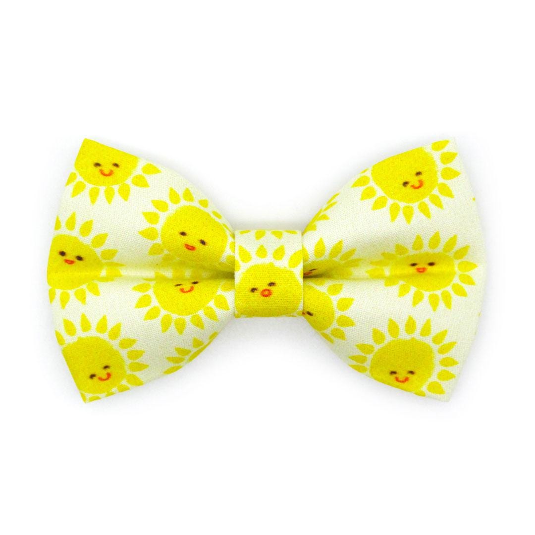 Bow Tie Cat Collar Set - "Sunshine" - Kawaii Yellow Smiling Sun Cat Collar with Bow Tie / Cat, Kitten, Small Dog Sizes