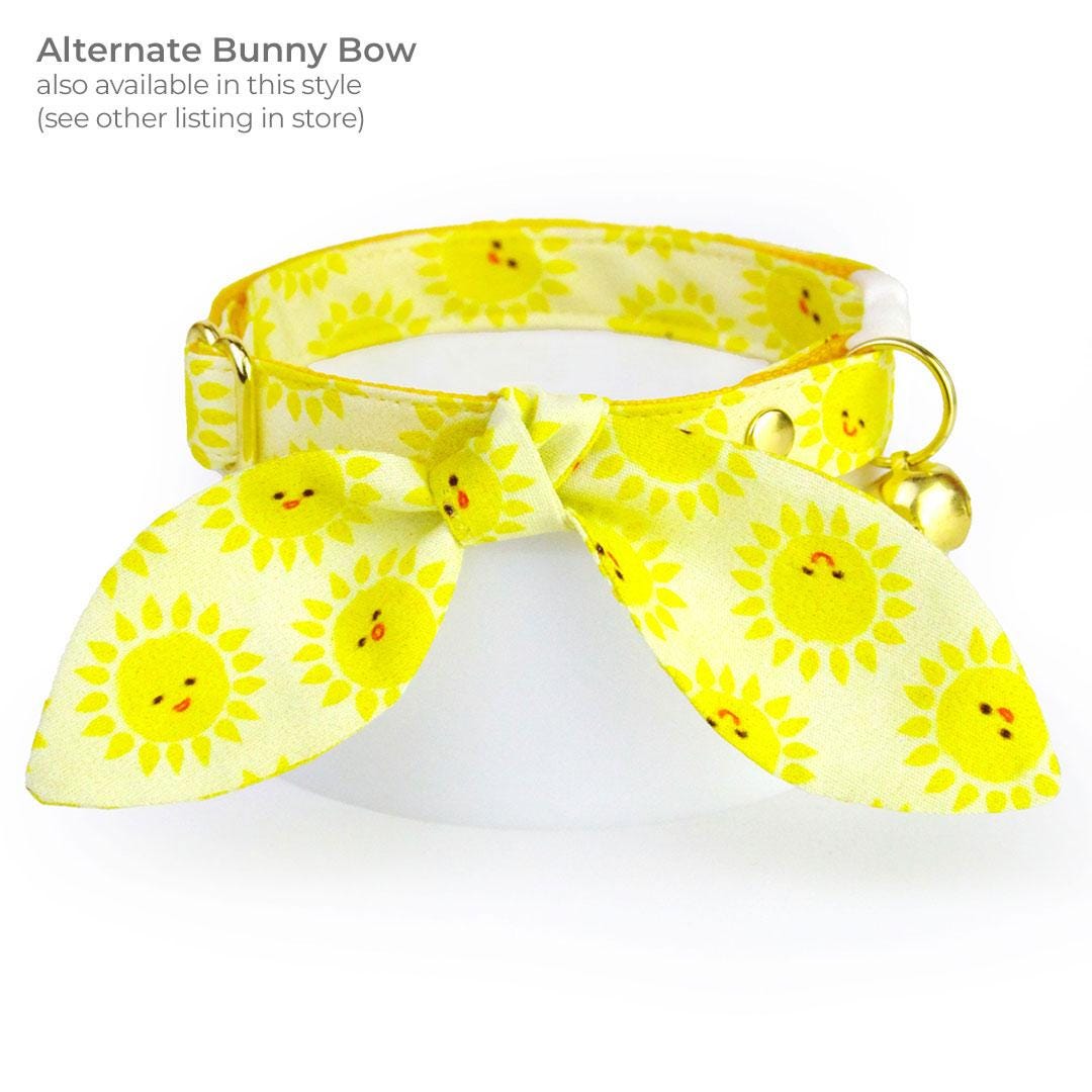 Bow Tie Cat Collar Set - "Sunshine" - Kawaii Yellow Smiling Sun Cat Collar with Bow Tie / Cat, Kitten, Small Dog Sizes