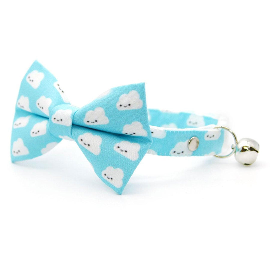 Bow Tie Cat Collar Set - "Happy Clouds" - Cute Sky Blue Kawaii Cloud Cat Collar with Bow Tie / Cat, Kitten, Small Dog Sizes