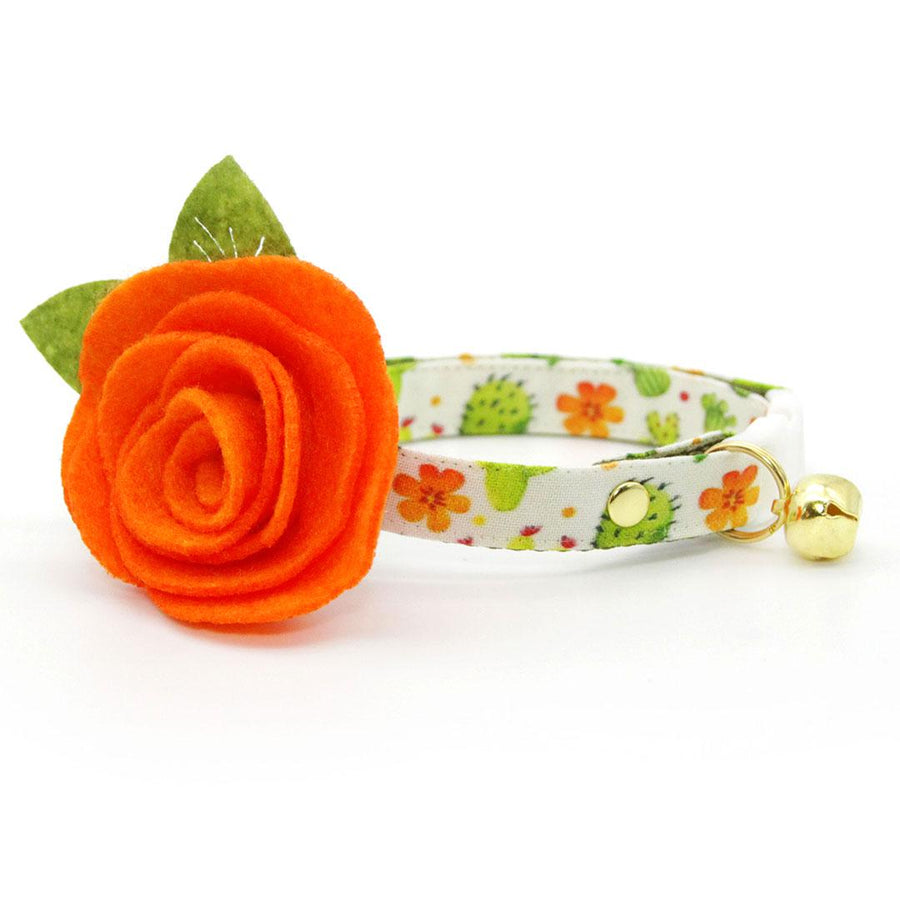 Cat Collar + Flower Set - "Desert Dreams" - Cactus Cat Collar w/ Orange (Detachable) / Cat, Kitten + Small Dog Sizes