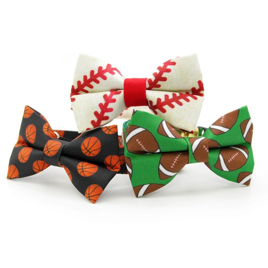 Bow Tie Cat Collar Set - "Baseball" - Red & White Baseball Cat Collar + Matching Bowtie / Summer Sports, Softball, MLB, Little League / Cat, Kitten, Small Dog