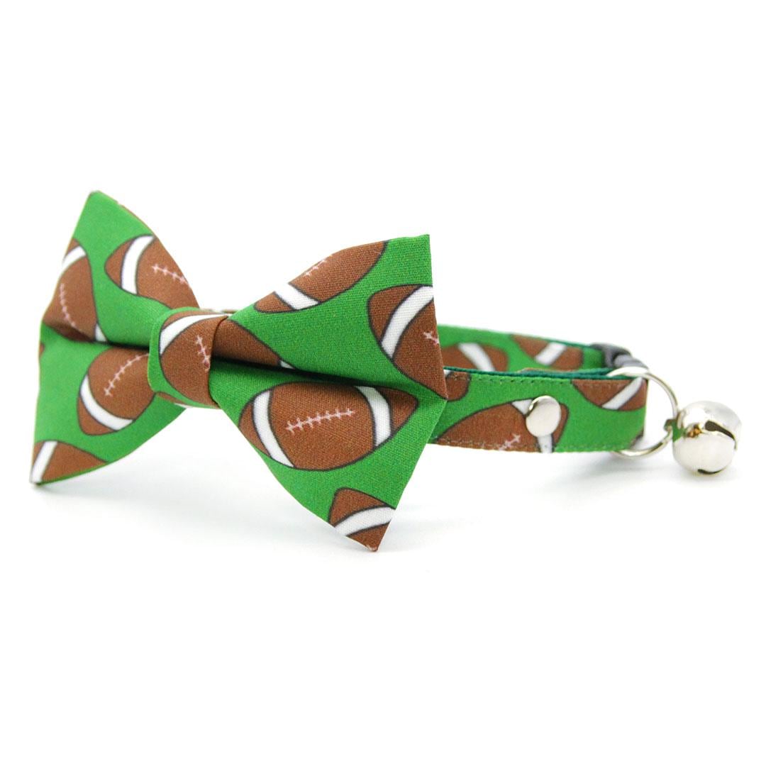 Bow Tie Cat Collar Set - "Football" - Green Football Cat Collar with Bow Tie / NFL, Sports, Fall / Cat, Kitten, Small Dog Sizes