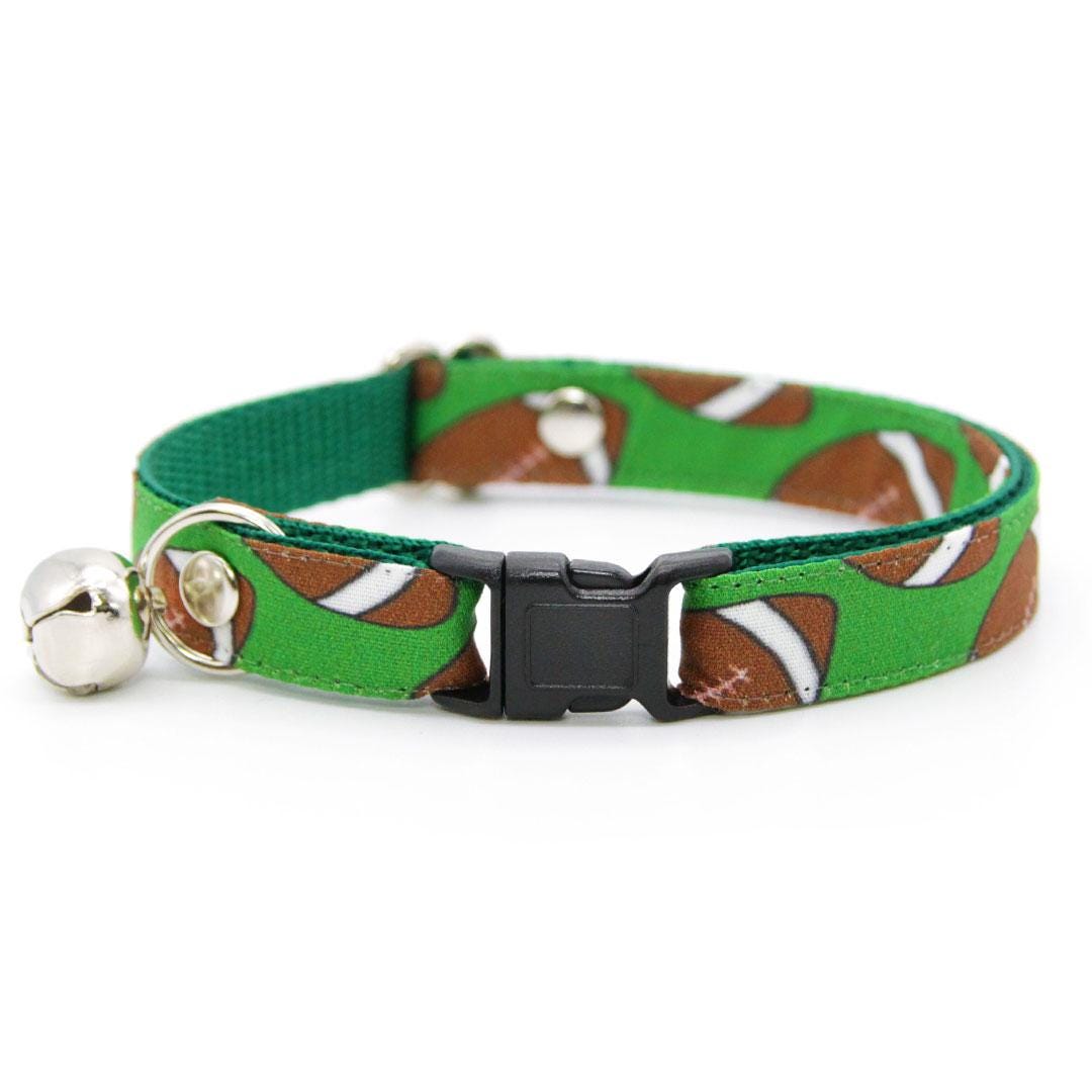 Bow Tie Cat Collar Set - "Football" - Green Football Cat Collar with Bow Tie / NFL, Sports, Fall / Cat, Kitten, Small Dog Sizes