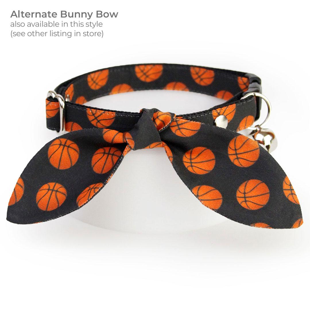 Bow Tie Cat Collar Set - "Basketball" - Orange & Black Basketball Cat Collar + Matching Bowtie / Sports, NBA / Cat, Kitten, Small Dog