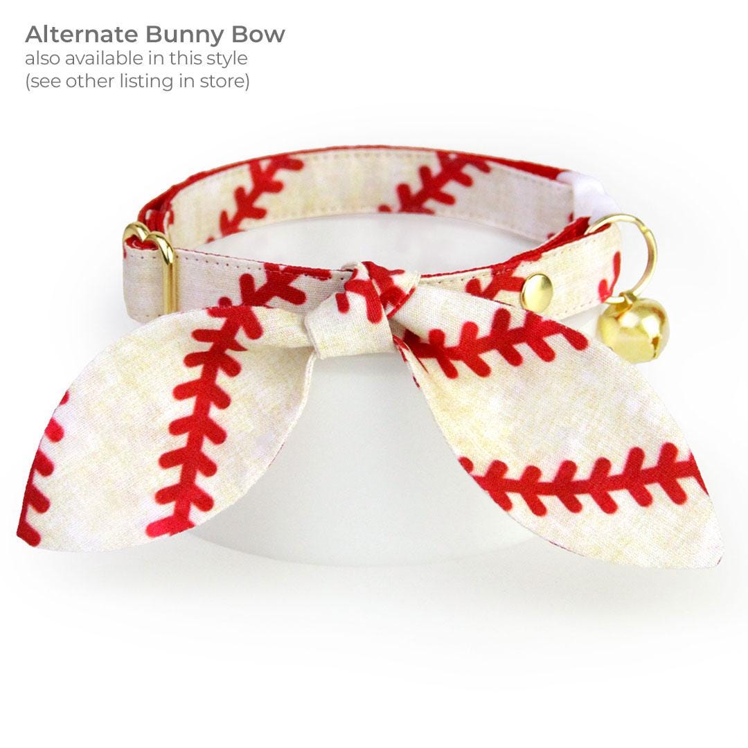 Bow Tie Cat Collar Set - "Baseball" - Red & White Baseball Cat Collar + Matching Bowtie / Summer Sports, Softball, MLB, Little League / Cat, Kitten, Small Dog