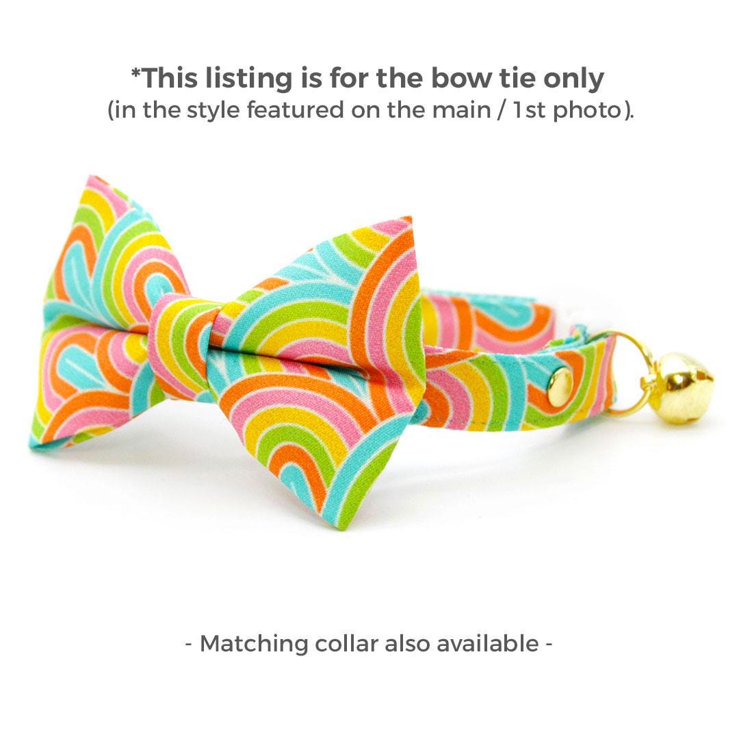Retro Cat Bow Tie - "Groovy Rainbow" - Trippy 60s 70s Bow Tie for Cat Collar / Fun, Hippie, Disco, Birthday / Cat, Kitten + Small Dog Bowtie