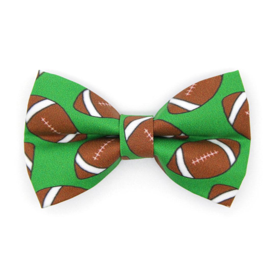 Football Cat Bow Tie - "Football" - Sports Green Bow Tie for Cat Collar / Sporty, Fall, NFL / Cat, Kitten + Small Dog Bowtie