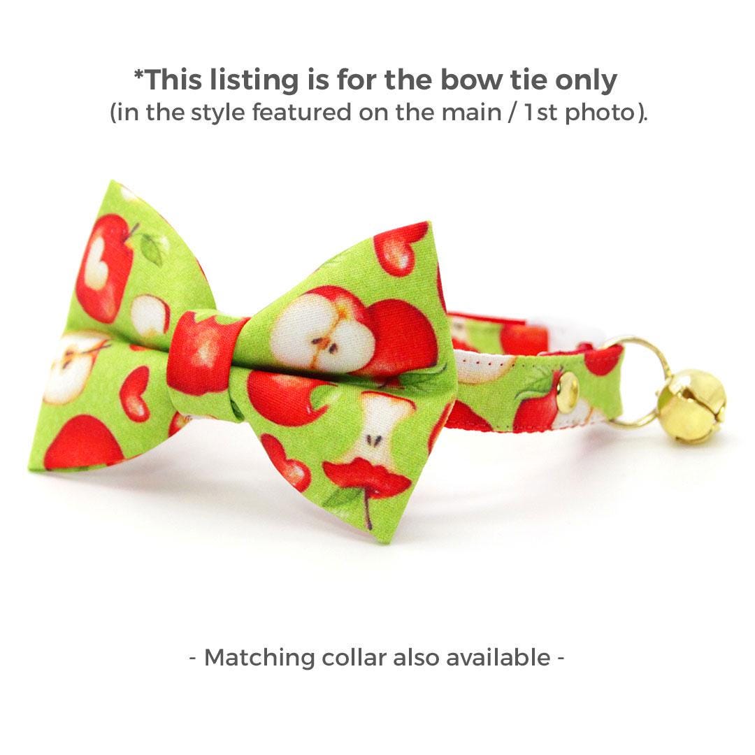 Apple Cat Bow Tie - "Apple Of My Eye" - Green Bow Tie for Cat Collar / Fall, Back To School, Teacher, Apple Picking / Cat, Kitten + Small Dog Bowtie
