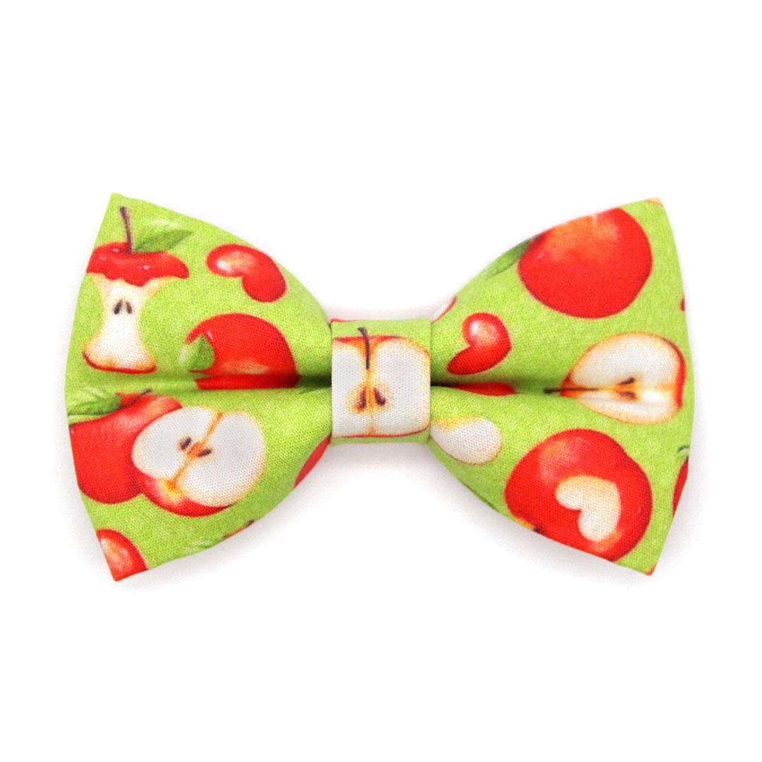 Bow Tie Cat Collar Set - "Apple Of My Eye" - Green Apple Cat Collar with Bow Tie / Fall, Back to School, Apple Picking / Cat, Kitten, Small Dog Sizes