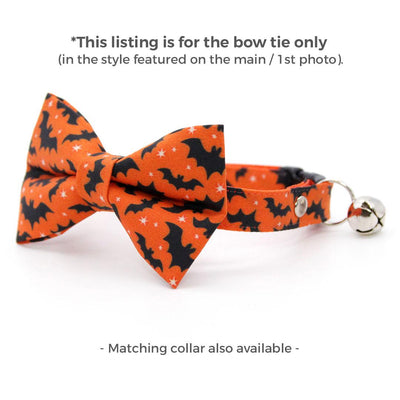 Halloween Cat Bow Tie - "Batty Babe - Orange" - Bat Bow Tie for Cat Collar / Spooky Cute Creepy / Cat, Kitten + Small Dog Bowtie