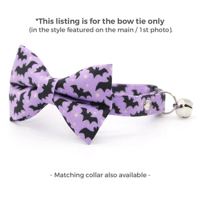 Bat Cat Bow Tie - "Batty Babe - Purple" - Lilac Halloween Bow Tie for Cat Collar / Spooky, Cute, Girly / Cat, Kitten + Small Dog Bowtie