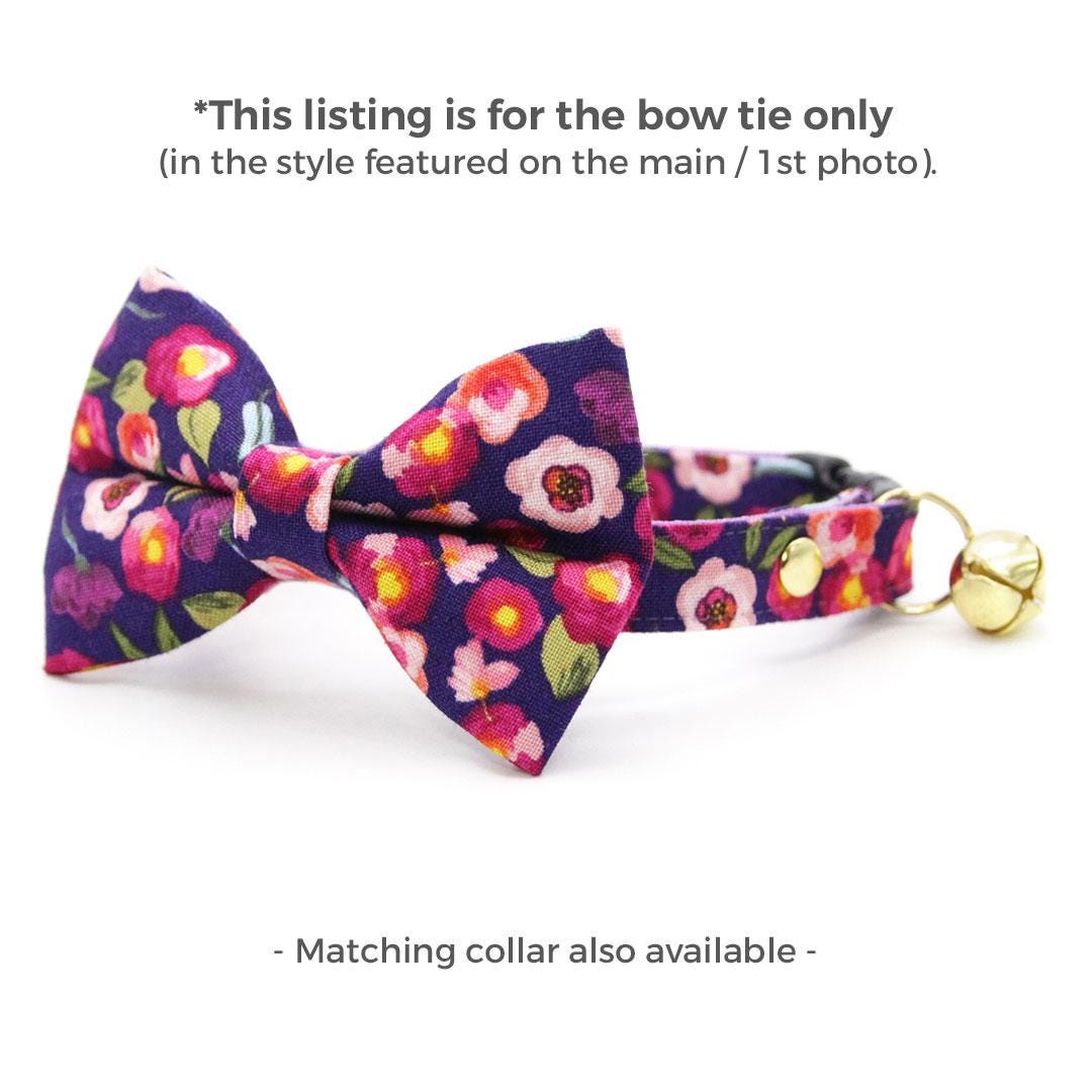 Plum Cat Bow Tie - "Plum Blossom" - Purple Floral Bow Tie for Cat Collar / Girl Cat, Feminine / Cat, Kitten + Small Dog Bowtie