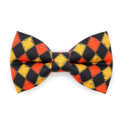 Bow Tie Cat Collar Set - "Haunted Harlequin" - Jester Cat Collar with Bow Tie / Clown, Joker, Carnival, Checkered, Racing / Cat, Kitten, Small Dog Sizes