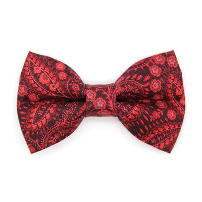 Bow Tie Cat Collar Set - "Tapestry" - Burgundy Red Paisley Cat Collar with Bow Tie / Fall, Thanksgiving, Holiday / Cat, Kitten, Small Dog Sizes