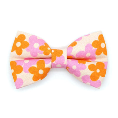 Bow Tie Cat Collar Set - "Petal Pop" - Groovy Retro Orange Pink Floral Cat Collar with Bow Tie / Fall, Spring, Summer / Cat, Kitten, Small Dog Sizes