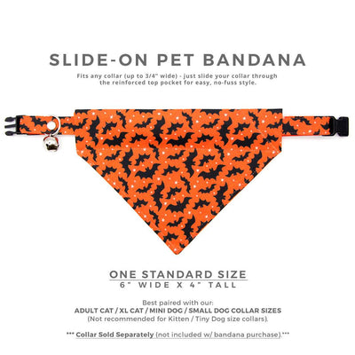 Halloween Cat Bandana - "Batty Babe - Orange" - Bat Bandana for Cat + Small Dog / Spooky, Creepy, Gothic / Slide-on Bandana / Over-the-Collar