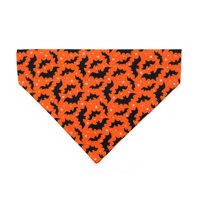 Halloween Cat Bandana - "Batty Babe - Orange" - Bat Bandana for Cat + Small Dog / Spooky, Creepy, Gothic / Slide-on Bandana / Over-the-Collar