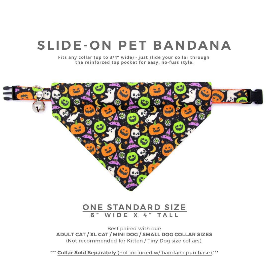 Halloween Cat Bandana - "Creepy Cuties" - Jackolantern Bandana for Cat + Small Dog / Ghost, Pumpkin / Slide-on Bandana / Over-the-Collar
