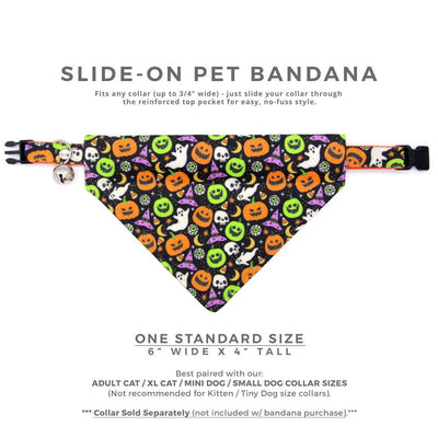 Halloween Cat Bandana - "Creepy Cuties" - Jackolantern Bandana for Cat + Small Dog / Ghost, Pumpkin / Slide-on Bandana / Over-the-Collar