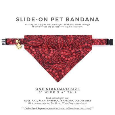 Paisley Cat Bandana - "Tapestry" - Burgundy Red Bandana for Cat + Small Dog / Fall, Thanksgiving, Holiday / Slide-on Bandana / Over-the-Collar