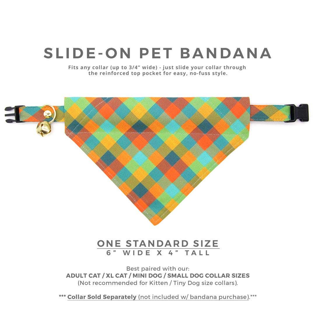 Plaid Cat Bandana - "Twilight Timber" - Cabincore Rustic Bandana for Cat + Small Dog / Fall, Camping, Thanksgiving / Slide-on Bandana / Over-the-Collar