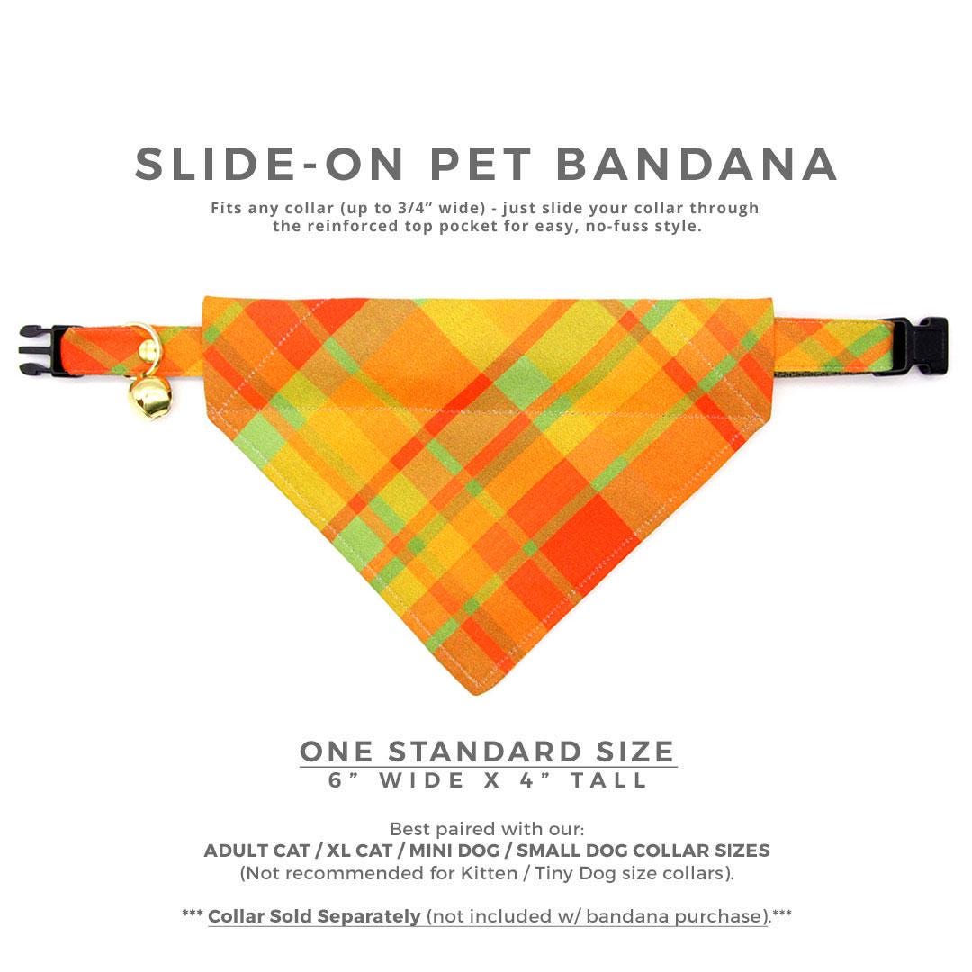 Fall Cat Bandana - "Cider Hill" - Autumn Orange Plaid Bandana for Cat + Small Dog / Thanksgiving, Harvest, Scout, Camping / Slide-on Bandana / Over-the-Collar