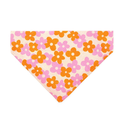 Retro Floral Cat Bandana - "Petal Pop" - Groovy Orange Pink Bandana for Cat + Small Dog / 60s, Fall, Spring, Summer / Slide-on Bandana / Over-the-Collar