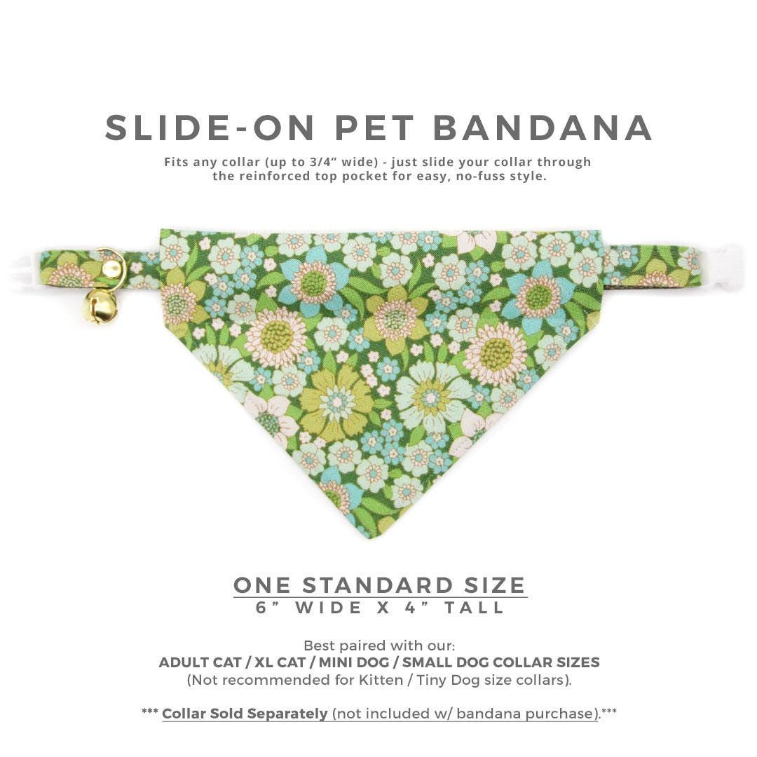 Floral Cat Bandana - "Sage Garden" - Light Green Bandana for Cat + Small Dog / Groovy, 60s, Botanical / Slide-on Bandana / Over-the-Collar