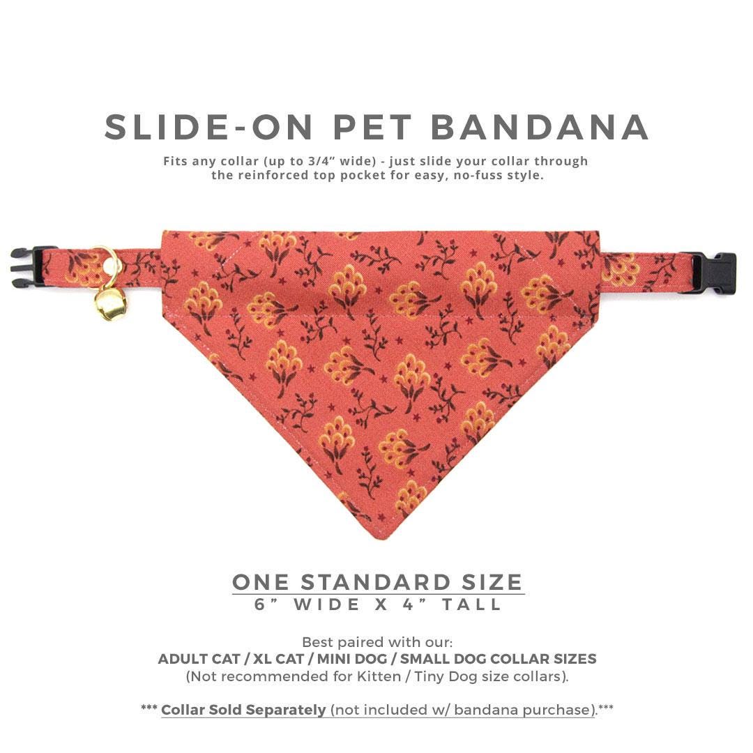 Rustic Cat Bandana - "Prairie Bloom" - Cottagecore Rust Red Bandana for Cat + Small Dog / Fall, Thanksgiving / Slide-on Bandana / Over-the-Collar