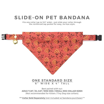 Rustic Cat Bandana - "Prairie Bloom" - Cottagecore Rust Red Bandana for Cat + Small Dog / Fall, Thanksgiving / Slide-on Bandana / Over-the-Collar