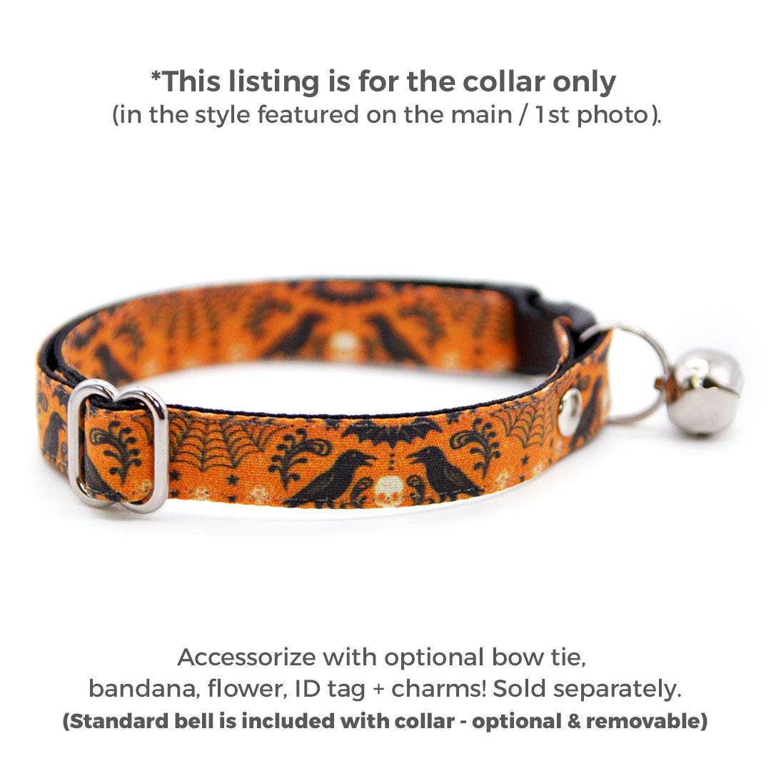 Halloween Cat Collar - "Nevermore" - Gothic Raven Cat Collar / Breakaway Buckle or Non-Breakaway / Edgar Allen Poe, Spooky, Skull & Spiderwebs / Cat, Kitten + Small Dog Sizes