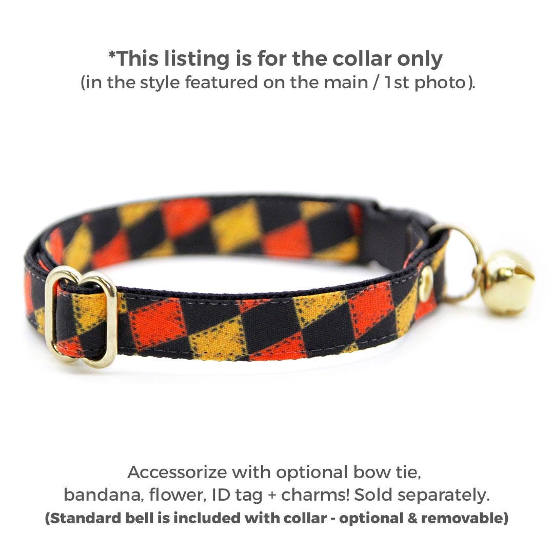 Cat Collar - "Haunted Harlequin" - Jester Cat Collar / Breakaway Buckle or Non-Breakaway / Checkerboard, Halloween, Joker, Clown, Carnival, Racing / Cat, Kitten + Small Dog Sizes