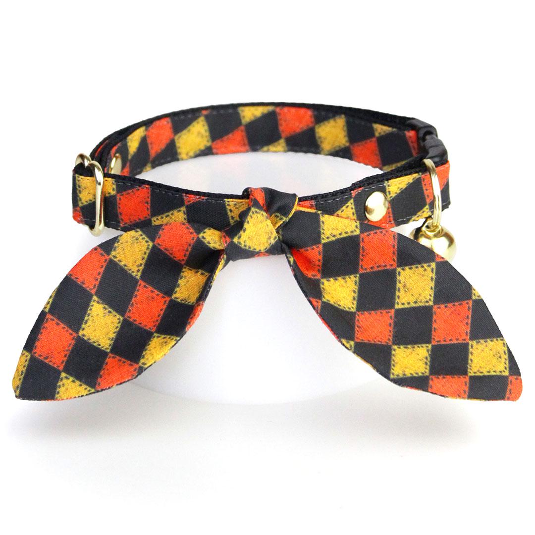 Cat Collar - "Haunted Harlequin" - Jester Cat Collar / Breakaway Buckle or Non-Breakaway / Checkerboard, Halloween, Joker, Clown, Carnival, Racing / Cat, Kitten + Small Dog Sizes