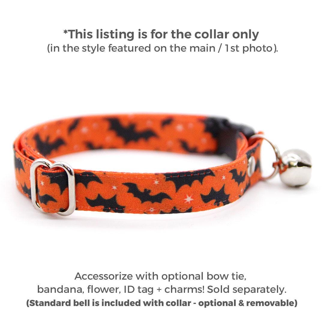 Halloween Cat Collar - "Batty Babe - Orange" - Spooky Bat Cat Collar / Breakaway Buckle or Non-Breakaway / Cat, Kitten + Small Dog Sizes