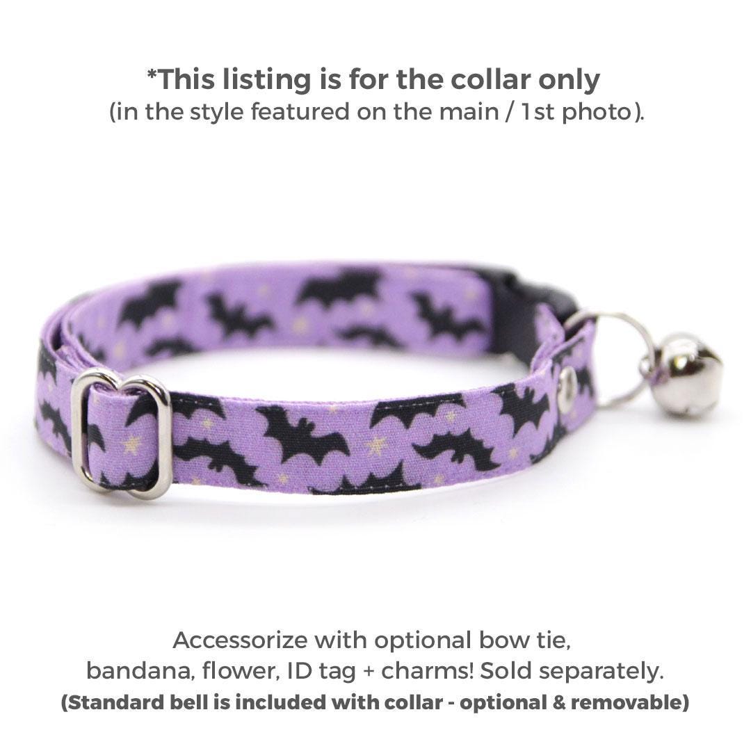 Halloween Cat Collar - "Batty Babe - Purple" - Spooky Cute Lilac Bat Cat Collar / Breakaway Buckle or Non-Breakaway / Cat, Kitten + Small Dog Sizes