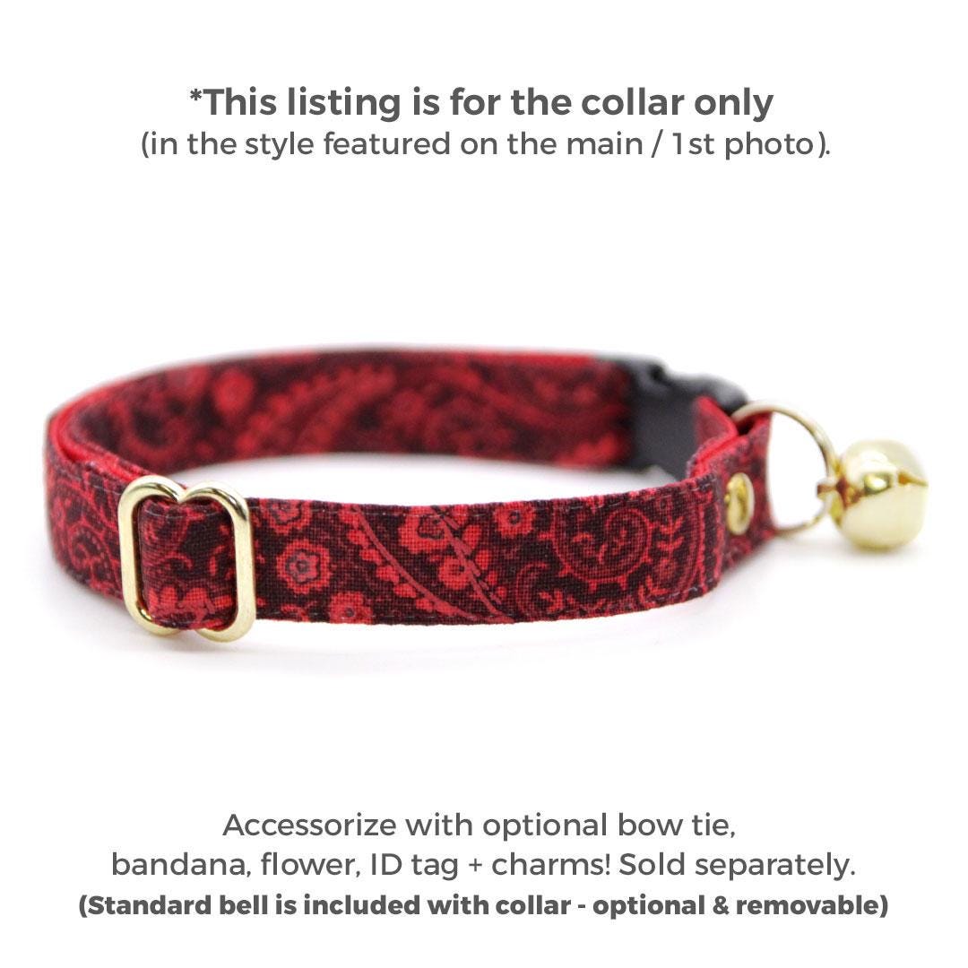 Cat Collar - "Tapestry" - Burgundy Red Paisley Cat Collar / Fall, Thanksgiving, Winter, Holiday / Breakaway Buckle or Non-Breakaway / Cat, Kitten + Small Dog Sizes