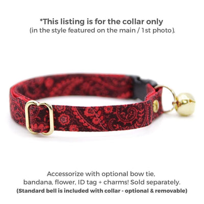 Cat Collar - "Tapestry" - Burgundy Red Paisley Cat Collar / Fall, Thanksgiving, Winter, Holiday / Breakaway Buckle or Non-Breakaway / Cat, Kitten + Small Dog Sizes