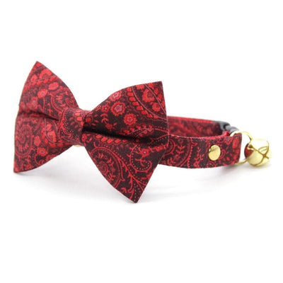 Cat Collar - "Tapestry" - Burgundy Red Paisley Cat Collar / Fall, Thanksgiving, Winter, Holiday / Breakaway Buckle or Non-Breakaway / Cat, Kitten + Small Dog Sizes