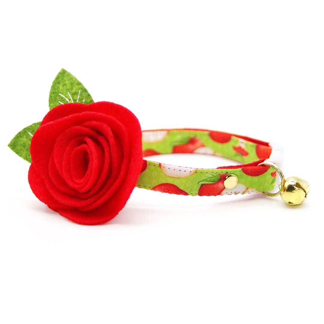 Cat Collar - "Apple of My Eye" - Green & Red Apple Cat Collar / Fall, Back To School, Apple Picking / Breakaway Buckle or Non-Breakaway / Cat, Kitten + Small Dog Sizes