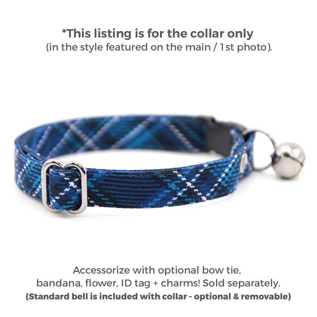 Cat Collar - "Echo Peak" - Rugged Dark Blue Plaid Cat Collar / Fall, Winter, Boy Cat, Male, Masculine / Breakaway Buckle or Non-Breakaway / Cat, Kitten + Small Dog Sizes