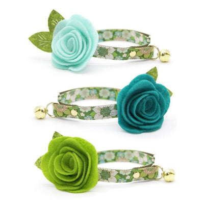 Cat Collar - "Sage Garden" - Retro Floral Botanical Green Cat Collar / Breakaway Buckle or Non-Breakaway / Cat, Kitten + Small Dog Sizes