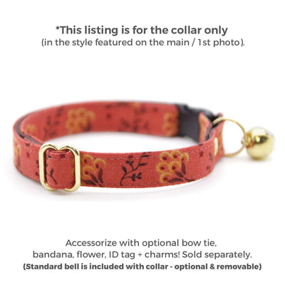 Cat Collar - "Prairie Bloom" - Rustic Terracotta Cat Collar / Fall, Thanksgiving / Breakaway Buckle or Non-Breakaway / Cat, Kitten + Small Dog Sizes