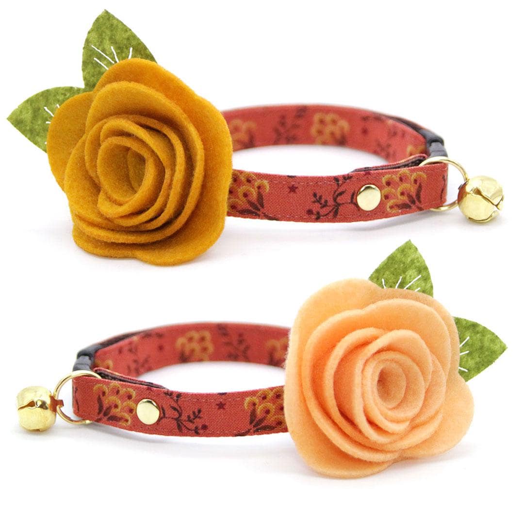 Cat Collar - "Prairie Bloom" - Rustic Terracotta Cat Collar / Fall, Thanksgiving / Breakaway Buckle or Non-Breakaway / Cat, Kitten + Small Dog Sizes