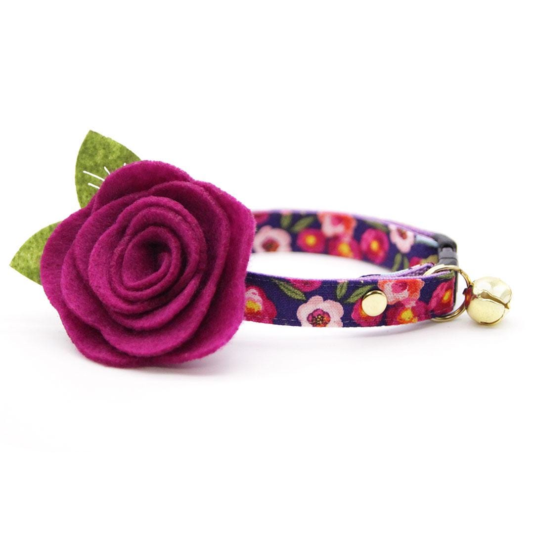 Cat Collar - "Plum Blossom" - Floral Purple Cat Collar / Breakaway Buckle or Non-Breakaway / Cat, Kitten + Small Dog Sizes