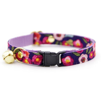 Cat Collar - "Plum Blossom" - Floral Purple Cat Collar / Breakaway Buckle or Non-Breakaway / Cat, Kitten + Small Dog Sizes